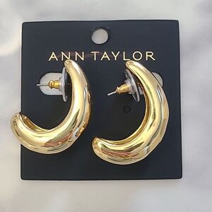 New Ann Taylor Teardrop Halfmoon Curved Hoop Goldtone Earrings